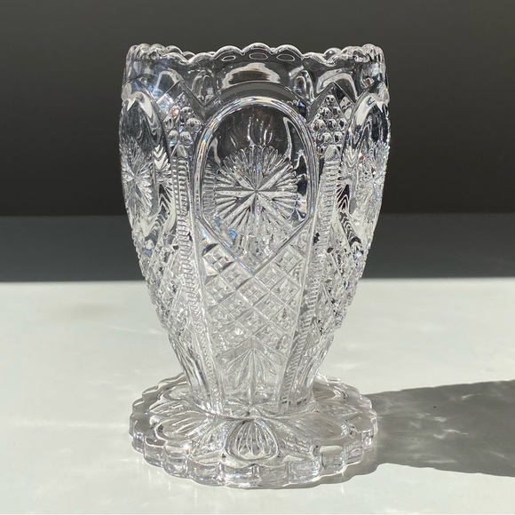 Antique 1907 Tarentum Glass Co. "Ornate Star" EAPG Celery Vase - 6" Tall - Picture 3 of 10